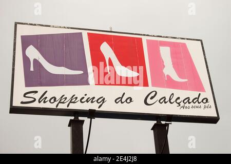Jau / Sao Paulo / Brazil - 02 21 2020: Footwear shopping (Shopping do Calçado) signage board detail. Local publicity indicating the stores` complex Stock Photo
